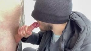 Bicurious straight guy tries sucking dick in public (with cumshot)