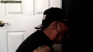 Homemade gloryhole DILF greedily sucks cock of his BF